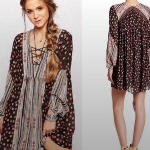 Free People Rain or Shine Black Floral Dress